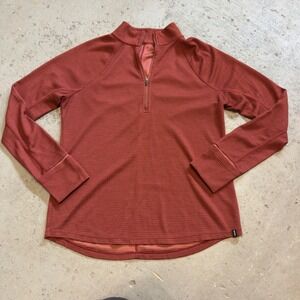 prAna Wensley 1/2 Zip Top Rhubarb Red Waffle Knit Merino Wool Blend Pullover